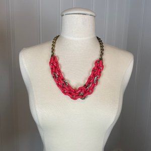 J. Crew Double Strand Hot Pink & Rhinestone Link Necklace